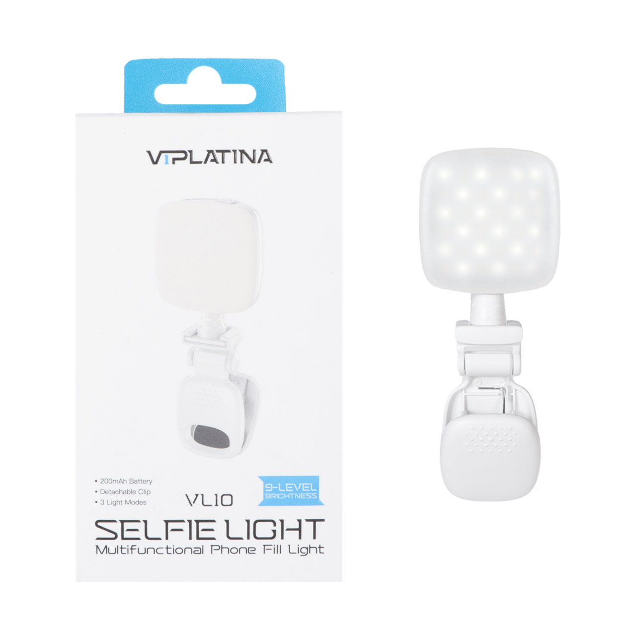 چراغ سلفی شارژی با گیره اتصال به موبایل و تبلت VIPLATINA مدل VL10 - سفید (گارانتی 18 ماه تعویض نیکان همراه)